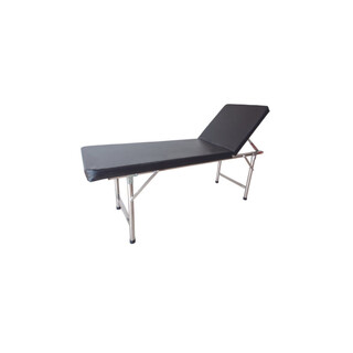 WORKWEAR, SAFETY & CORPORATE CLOTHING SPECIALISTS EXAMINATION TABLE, STAINLESS STEEL FRAME, LEATHER UPHOLSTERED COUCH, ADJUSTABLE HEAD SECTION UP TO 70 DEGREES. - GST FREE