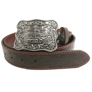 WORKWEAR, SAFETY & CORPORATE CLOTHING SPECIALISTS Pilbara Western Rodeo Buckle Tooled Leather Belt