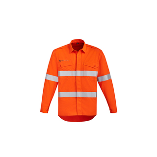 WORKWEAR, SAFETY & CORPORATE CLOTHING SPECIALISTS - Mens Orange Flame Hi Vis Open Front Shirt - Hoop Taped