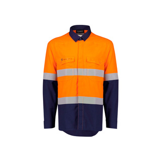 WORKWEAR, SAFETY & CORPORATE CLOTHING SPECIALISTS - Mens Orange Flame Lightweight Ripstop Spliced Shirt - Hoop Taped