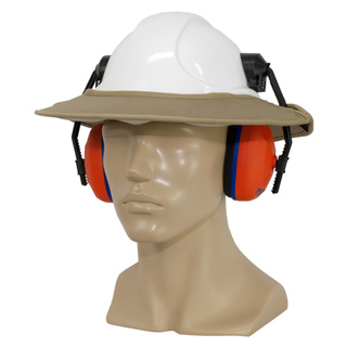 WORKWEAR, SAFETY & CORPORATE CLOTHING SPECIALISTS Earmuff Hard Hat Brim with Brimlock Khaki-Khaki-One Size