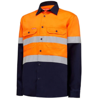 WORKWEAR, SAFETY & CORPORATE CLOTHING SPECIALISTS - Core - Mens Hi Vis L/S H/weight 2 tone Cotton Drill Shirt w/Tape